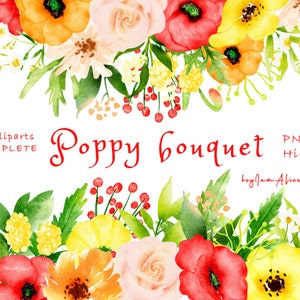 COQUELICOT Floral aquarelle clipart, utilisation commerciale GRATUITE, clipart de verdure, cadre de coquelicot, clipart de fleur de coquelicot, invitation de bricolage, pavot rouge png numérique