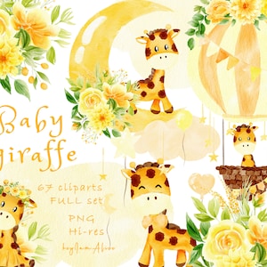 Clipart giraffa per bambini, giraffa gialla dell'acquerello PNG, uso COMMERCIALE GRATUITO, clipart animali della giungla safari, arte della scuola materna, clipart per bambini png