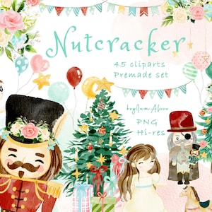 Clipart de quebra-nozes, gráfico de quebra-nozes em aquarela PNG, clipart de Natal PNG, download digital de bailarina, criança para impressão, conto de fadas PNG
