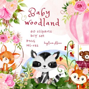Clipart animali del bosco per bambini, animaletto acquerello, uso commerciale gratuito, amico animale della foresta per bambini, clipart per bambini, PNG per bambini, orsetto coniglietto