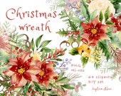 Christmas Wreath Clipart, Merry Christmas, Watercolour Winter greenery PNG, Mistletoe Clipart, Holiday Clipart, Festive Digital Graphic PNG