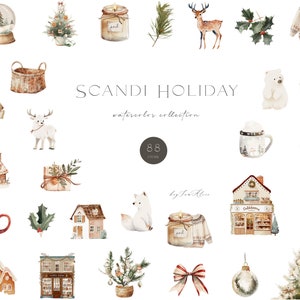 Weihnachtscliparts, skandinavische Weihnachten, gemütliches Zuhause Clipart, Aquarell fröhliche X-mas Clipart, Weihnachtsmann, Urlaub PNG, Festive Noel png