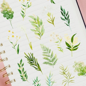 White Greenery Digital Sticker, Printable Sticker Sheet, Watercolor ...