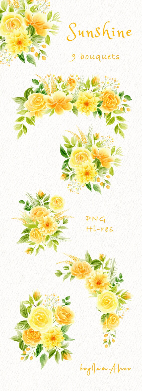 Yellow Gold Flowers PNG Watercolor Clipart