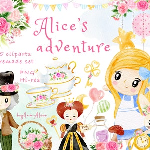Alice adventure clipart, tea party graphic, fairytale clipart, storybook PNG, Alice PNG, graphic for kid, birthday clip art, wonderland PNG