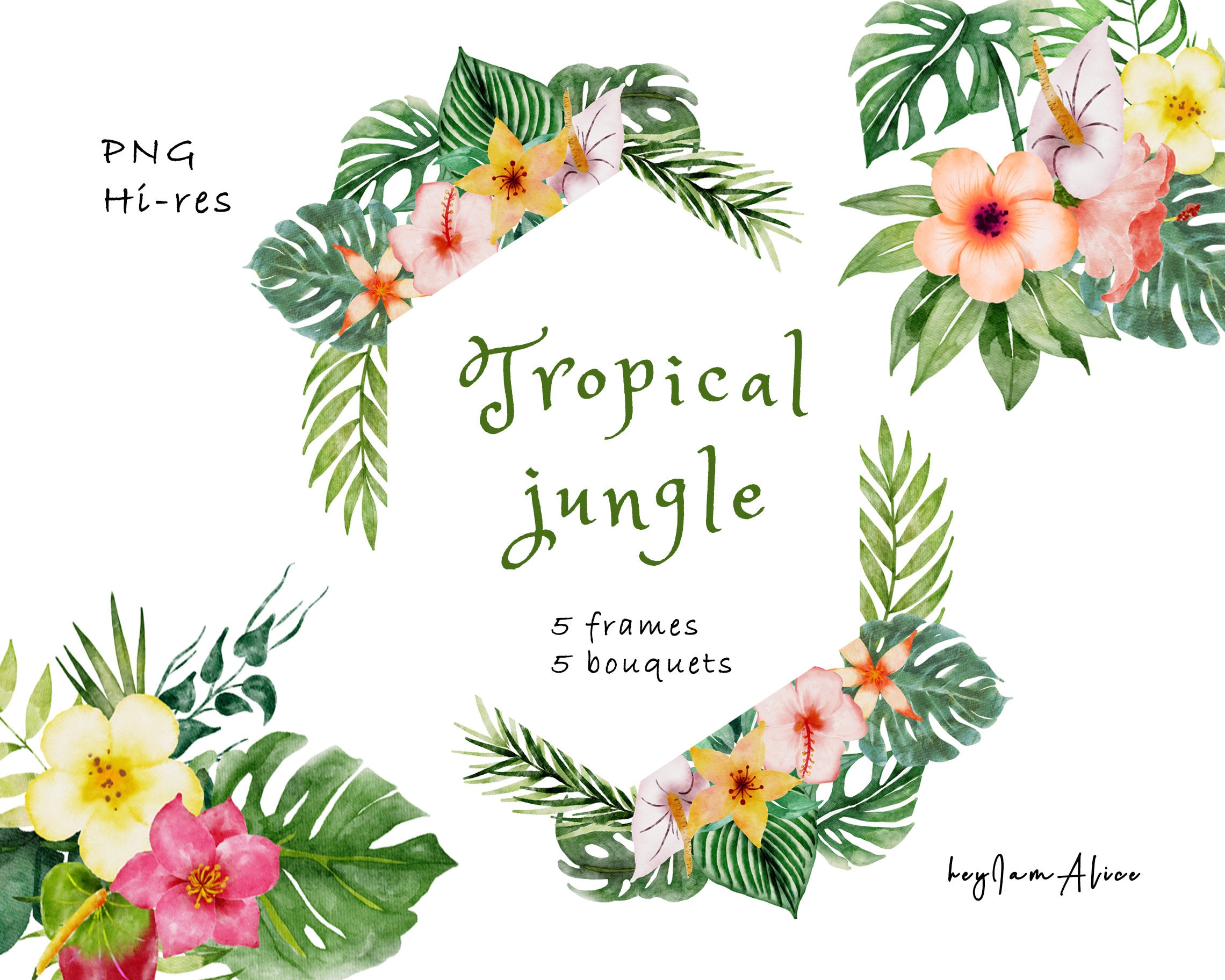 Tropical jungle flower watercolor clipart free commercial Etsy