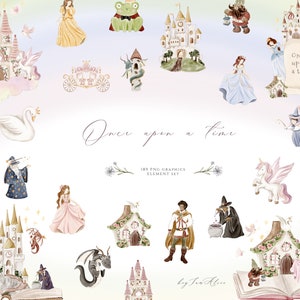 Prinzessin und Ritter Aquarell Clipart, Märchen Grafik, Drachen digitale Clipart, Sublimation PNG, Kinderzimmer Clipart, Grafik für Kind PNG