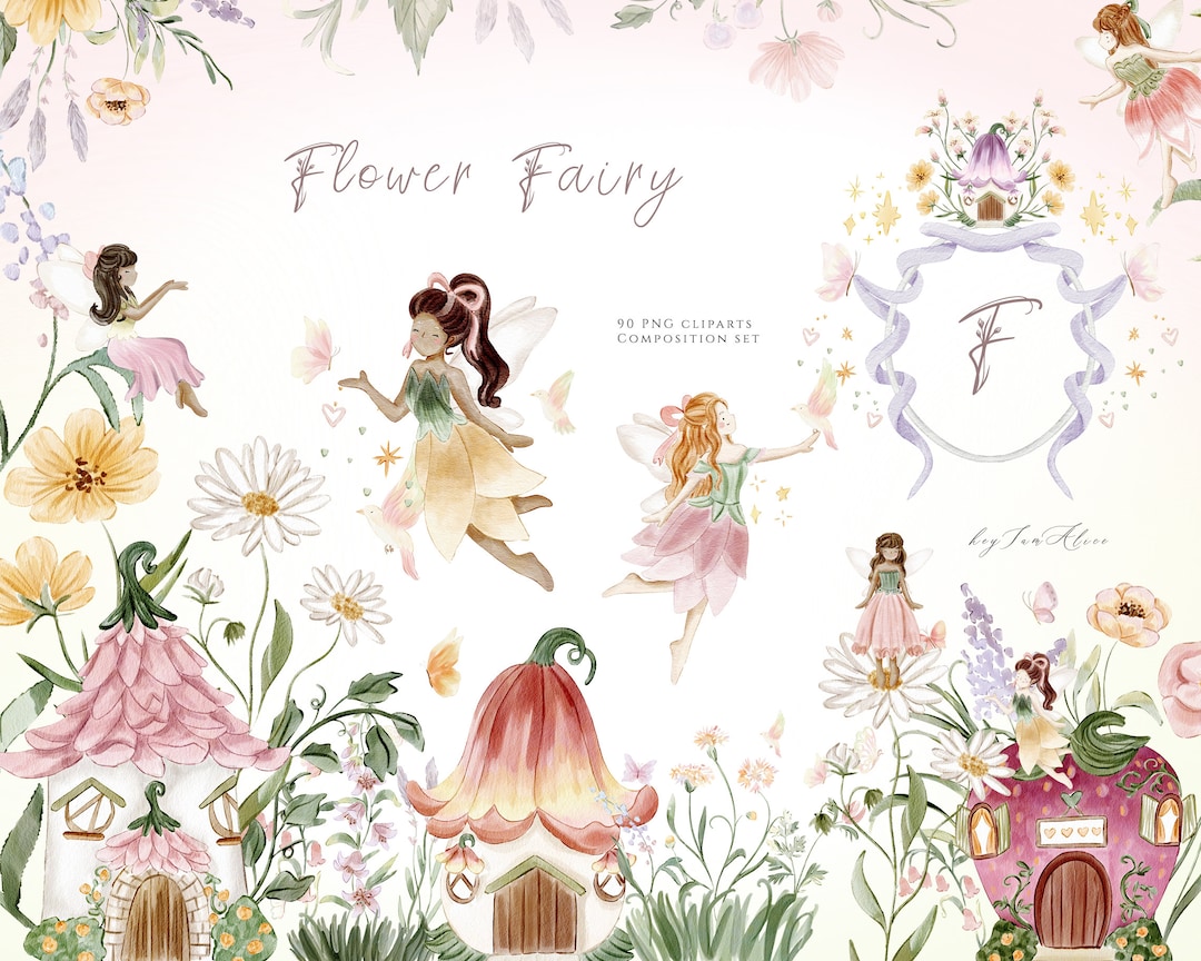 Fairy Garden Watercolor Clipart, Enchanted Forest, Fairy Tale Graphics ...