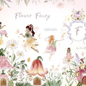 Fairy tuin aquarel clipart, betoverd bos, sprookje graphics, kwekerij clipart, magische fee, once upon a time clipart, baby PNG