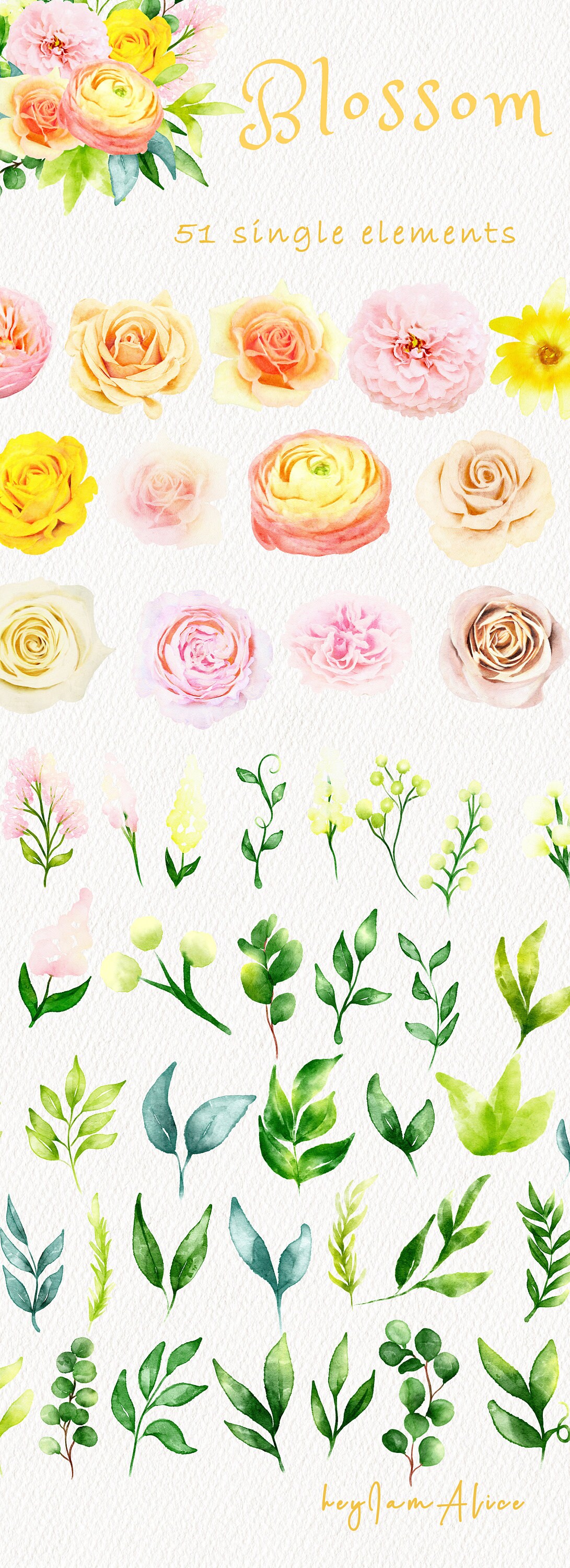 Yellow Pink Floral Watercolor Clipart FREE COMMERCIAL Use | Etsy