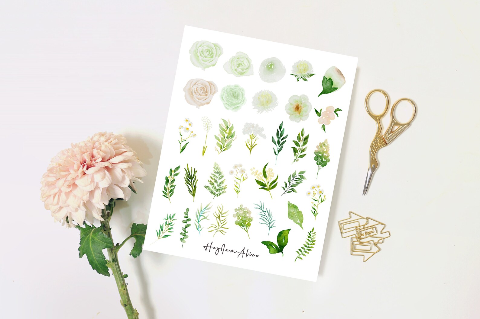 White Greenery Digital Sticker Printable Sticker Sheet - Etsy