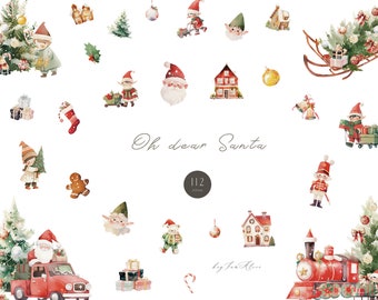 Christmas Clipart, cozy home clipart, Watercolour merry X-mas clipart, Santa Claus Clipart, Holiday PNG, Festive Noel png, Christmas tree