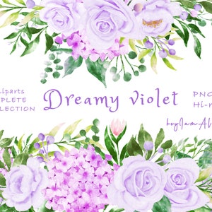 Lila lila Aquarell Blumen Clipart, lila Blumen png, kostenlose kommerzielle Nutzung, Hochzeit Clipart, Kinderzimmer Clipart, lila Blume png, diy