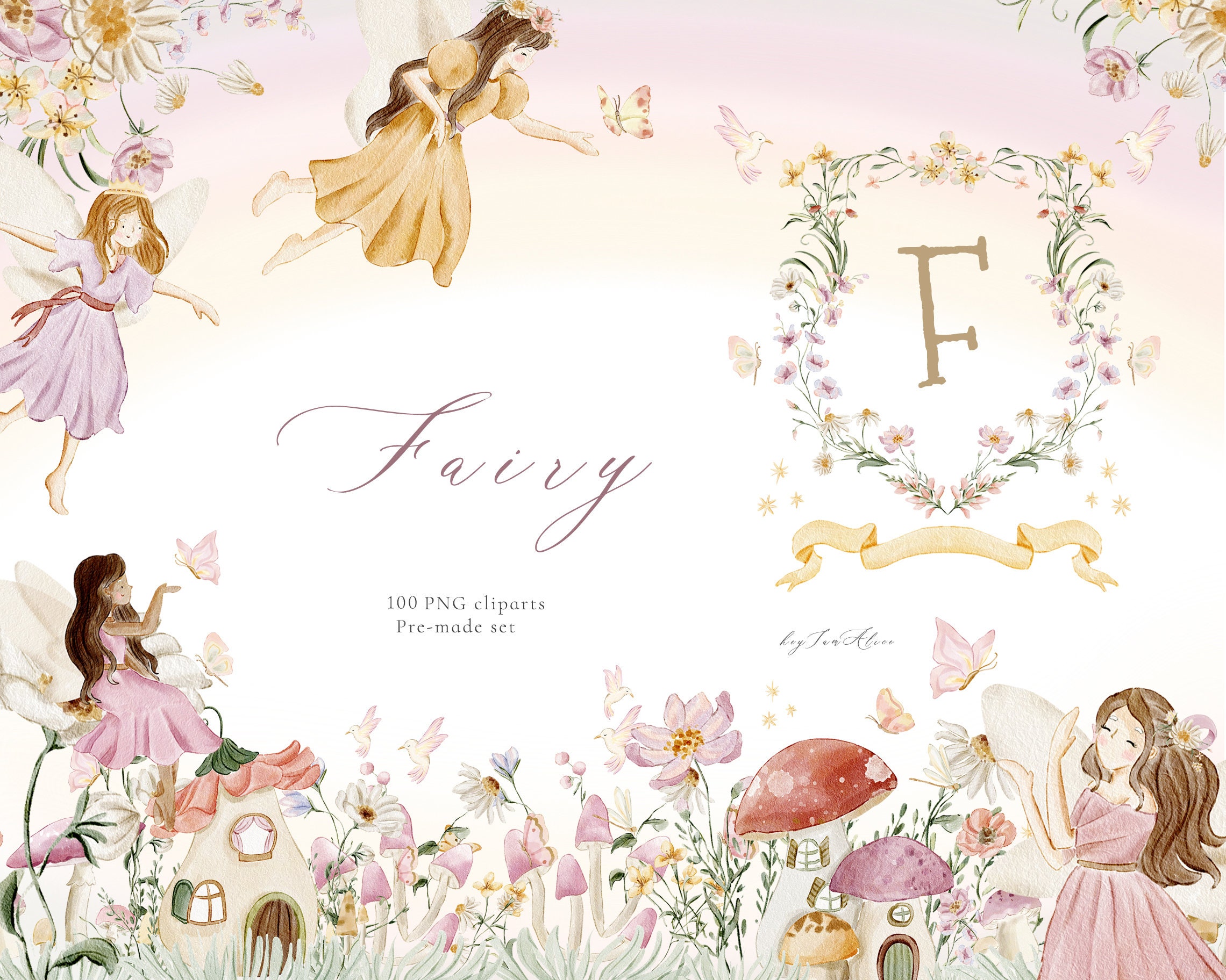 Fairy Garden Watercolor Clipart, Enchanted Forest, Fairy Tale Graphics ...