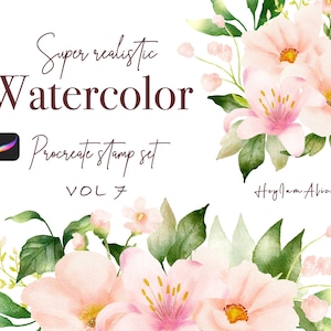 100 Realistic Watercolor Stamp, FREE COMMERCIAL USE, Floral Procreate Stamp, Procreate brush, bouquet creator, clipart creator