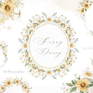 DAISY tournesol Floral aquarelle clipart, graphique de tournesol PNG, fleur de marguerite, clipart de camomille, graphique de marguerite de tournesol, sublimation PNG