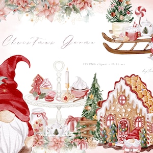 Kerstkabouter clipart, sneeuwpop clipart, aquarel merry X-mas clipart, Santa Claus clipart, vakantie PNG, feestelijke Noel png, kabouters PNG