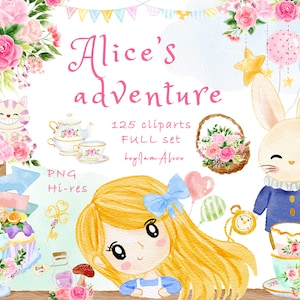 Alice adventure clipart, tea party graphic, fairytale clipart, storybook PNG, Alice PNG, graphic for kid, birthday clip art, wonderland PNG