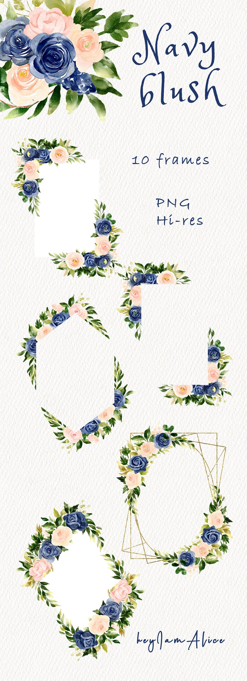 Navy Blush Flower Watercolor Clipart, FREE COMMERCIAL Use, Pink Floral ...