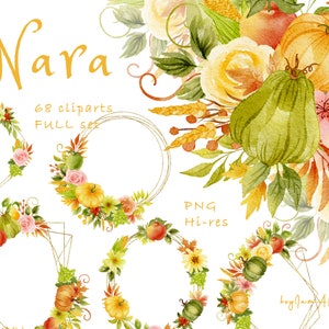 Aquarela outono floral PNG, clipart de abóbora, convite de flor de outono, gráfico digital PNG, floral de ação de graças, clipart de outono de maçã PNG