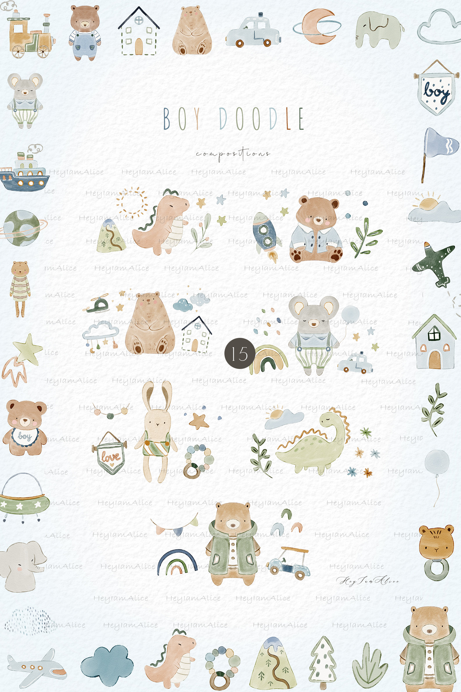 Boho Baby Watercolor Clipart, Nursery Animal Clipart, Newborn Boho Kid ...