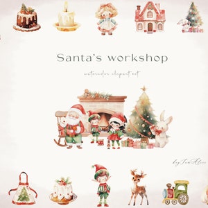 Simpatica clipart di Natale, laboratorio di Babbo Natale, pupazzo di neve, clipart di buon Natale, clipart di Babbo Natale, PNG delle vacanze invernali, sublimazione festosa di Noel