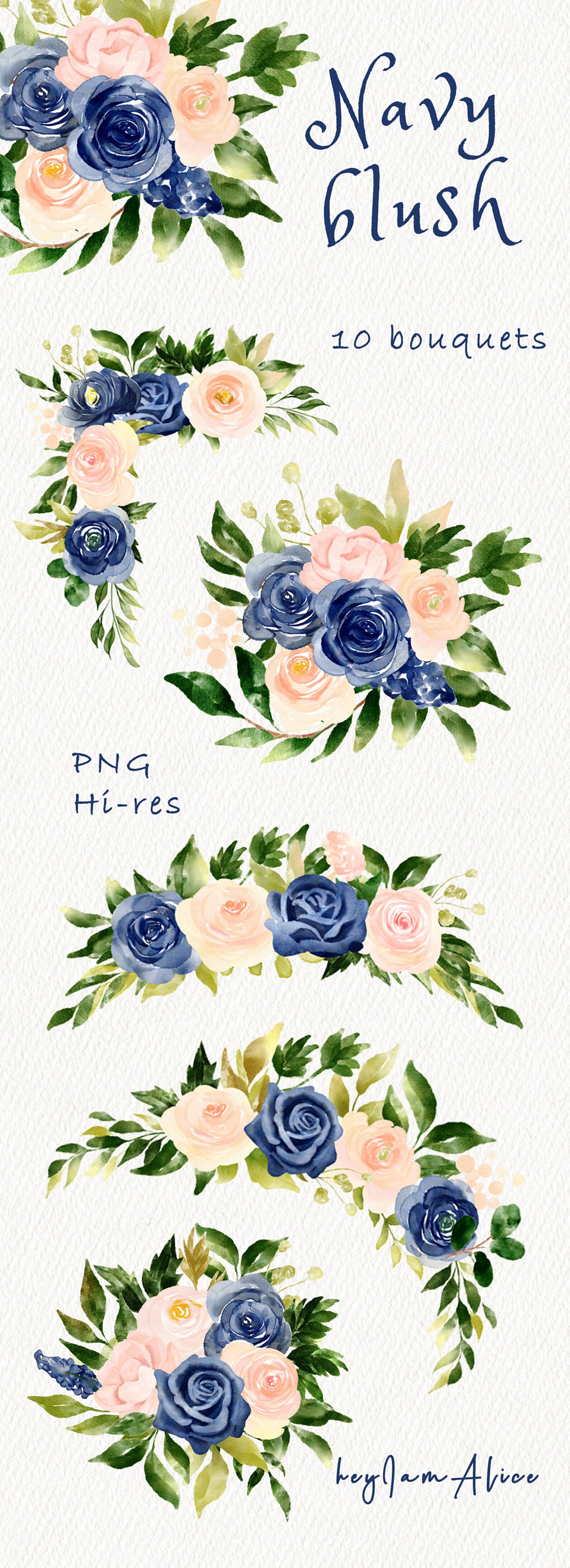Navy Blush Flower Watercolor Clipart FREE COMMERCIAL Use - Etsy
