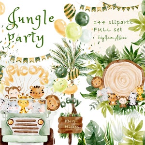 Jungle aquarel dieren clipart, jungle kwekerij, jungle babyshower, safari dieren grafische PNG, babyolifant, babyleeuw, baby giraffe PNG