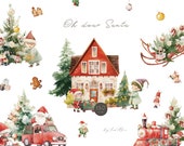Christmas Clipart, cozy home clipart, Watercolour merry X-mas clipart, Santa Claus Clipart, Holiday PNG, Festive Noel png, Christmas tree