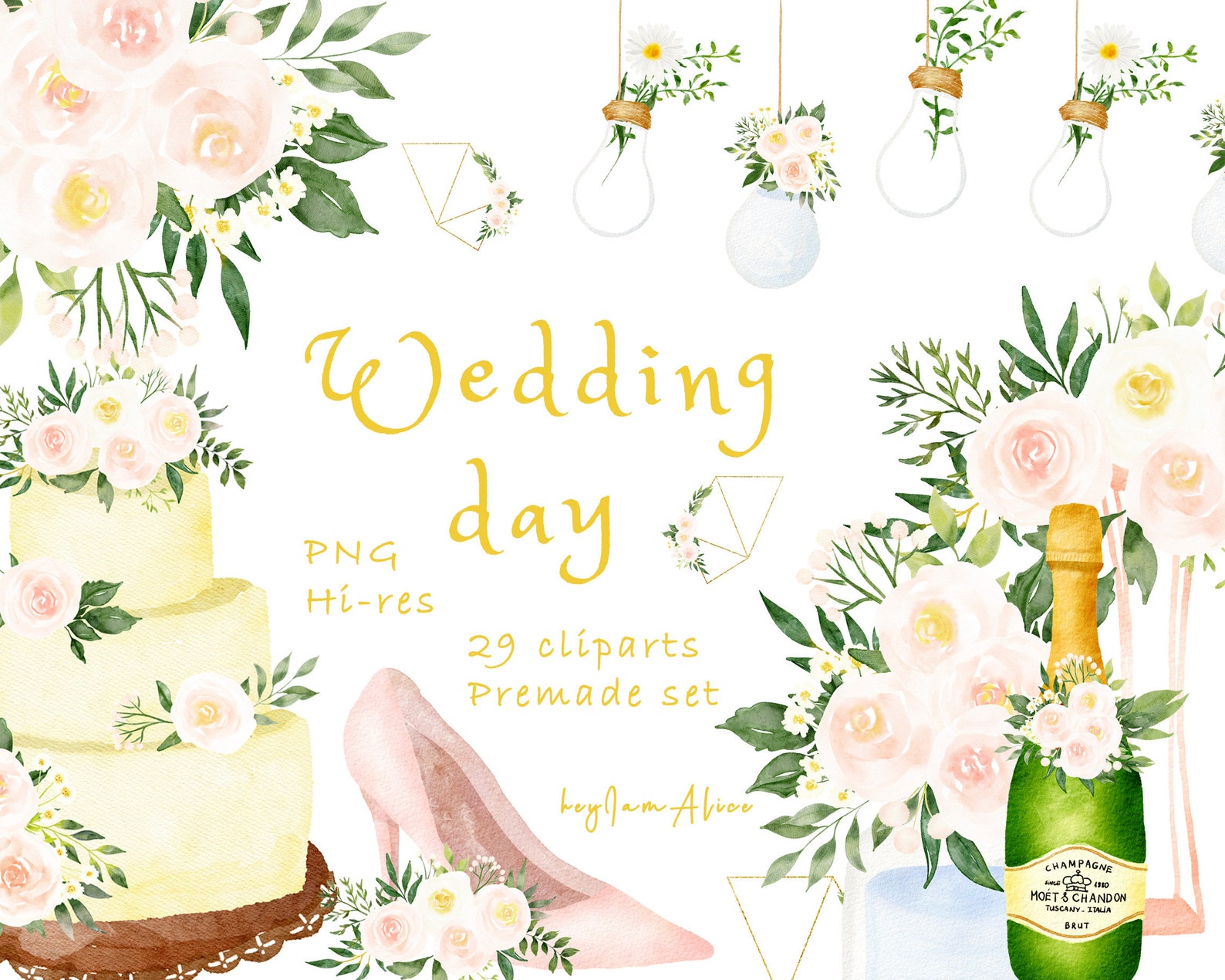 Wedding Day Watercolor Clip Art FREE COMMERCIAL Use Wedding - Etsy