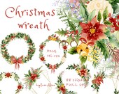Christmas Wreath Clipart, Merry Christmas, Watercolour Winter greenery PNG, Mistletoe Clipart, Holiday Clipart, Festive Digital Graphic PNG