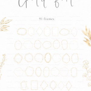 139 geometric frame PNG, Gold Foil Geometric Polygonal Frames Clipart, gold greenery, metallic glitter, wedding invitation, commercial use image 2