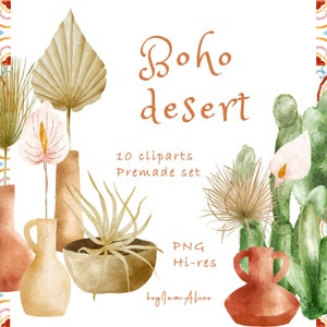 Gedroogde palm pampas gras clipart, Marokkaanse tegel aquarel, GRATIS COMMERCIEEL gebruik, Boho bruiloft clipart, varen en palm verlof PNG, cactus png