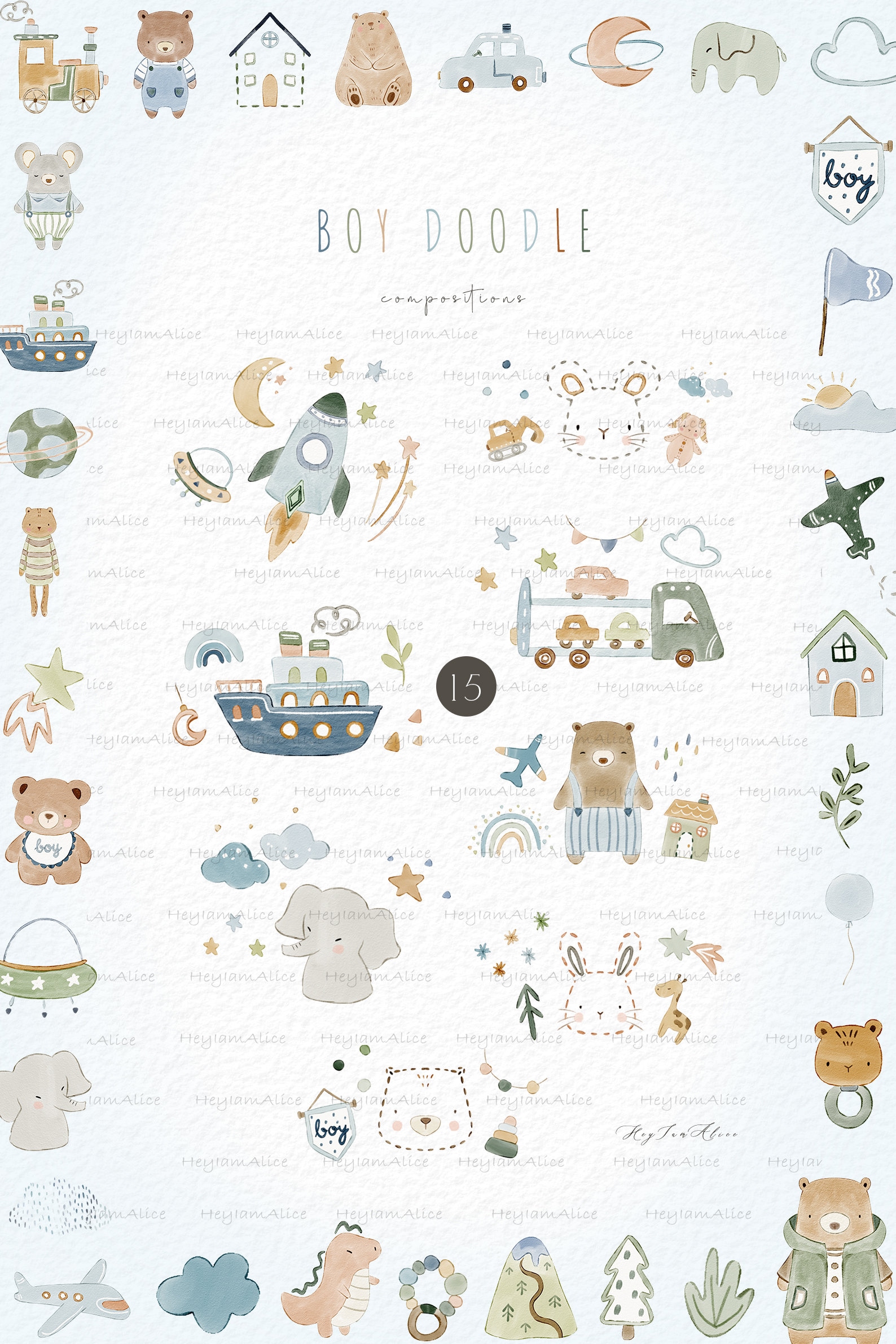 Boho Baby Watercolor Clipart, Nursery Animal Clipart, Newborn Boho Kid ...