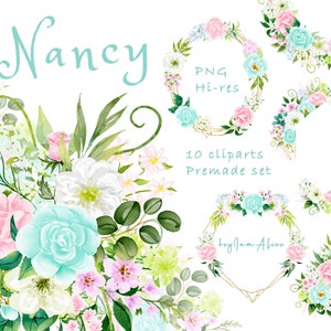 Roze munt bloemen aquarel clipart, GRATIS COMMERCIEEL gebruik, groen clipart, bruiloft bloem clipart png, gebladerte clipart, zacht roze bloemen