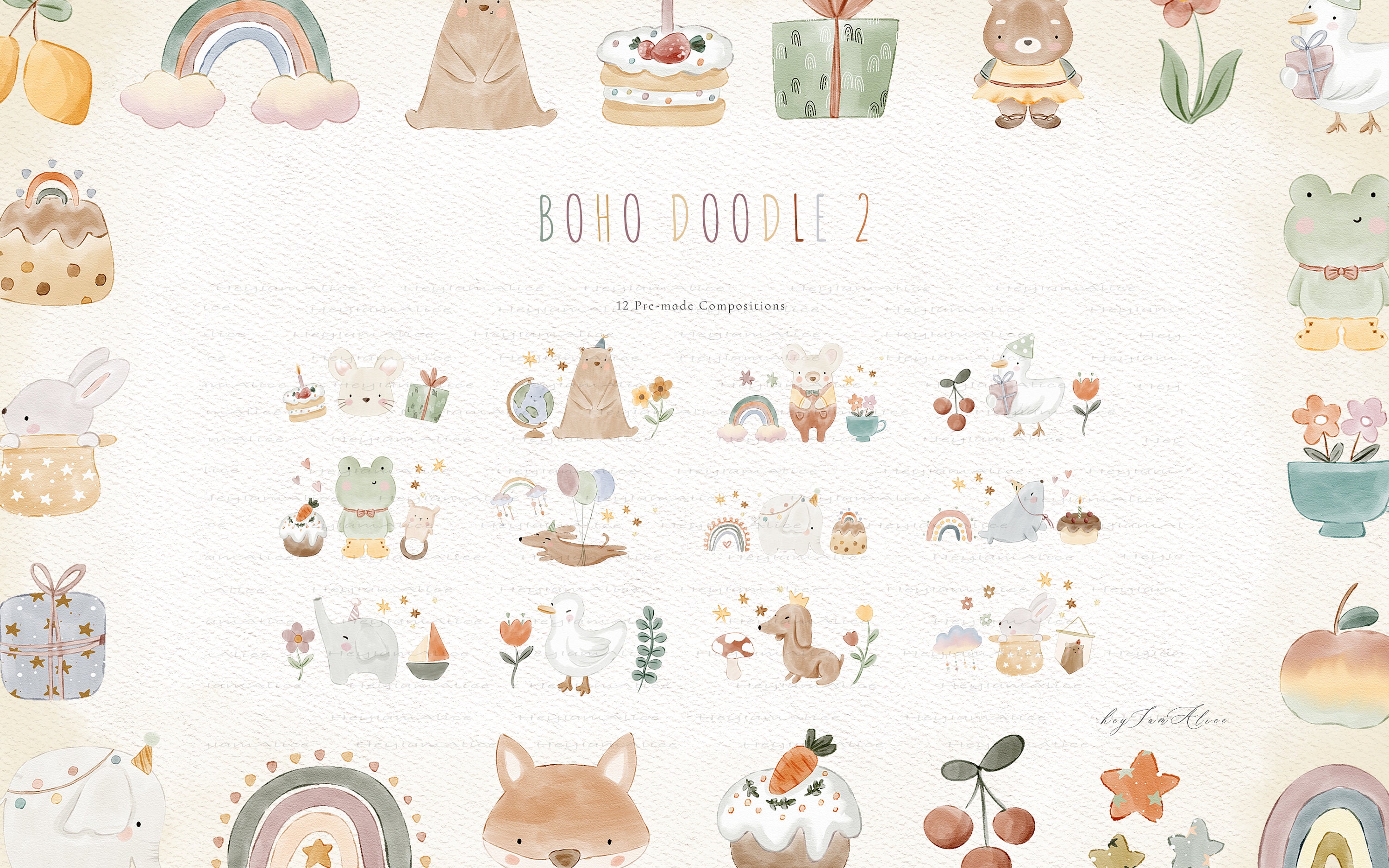 Boho Baby Watercolor Clipart, Nursery Animal Clipart, Newborn Boho Kid ...
