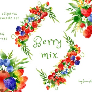 Watercolor berry Clipart, wild berry ClipArt png, FREE COMMERCIAL use, fruit clipart, strawberry decor, mixed berry graphic png, berry png