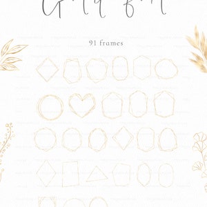 139 geometric frame PNG, Gold Foil Geometric Polygonal Frames Clipart, gold greenery, metallic glitter, wedding invitation, commercial use image 4