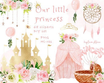 Baby girl watercolor clipart, little princess clipart, nursery clipart, free commercial use, baby shower graphics, it's a girl, newborn PNG