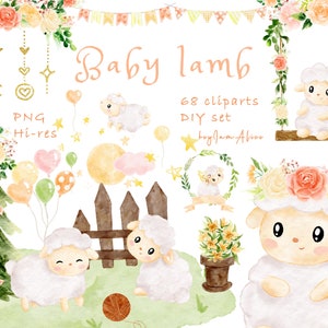 Baby Lamm Clipart, Aquarell Schaf PNG, Kinderzimmer Clipart, Baby Tier Grafiken PNG, schönes Schaf, Kind druckbar, Baby-Dusche-Grafiken PNG