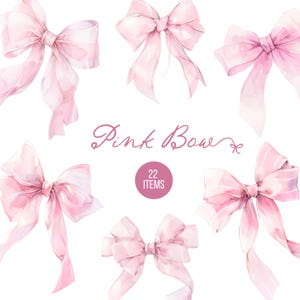 Pink Bow Clipart Coquette, Pink Watercolor Bow Graphics, Dainty Soft Pastel Pink Bow Graphics, Pastel Pink Bows PNG, Watercolor Bow Clip Art