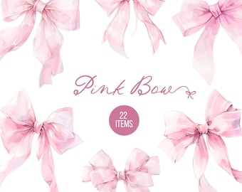 Pink Bow Clipart Coquette, Pink Watercolor Bow Graphics, Dainty Soft Pastel Pink Bow Graphics, Pastel Pink Bows PNG, Watercolor Bow Clip Art
