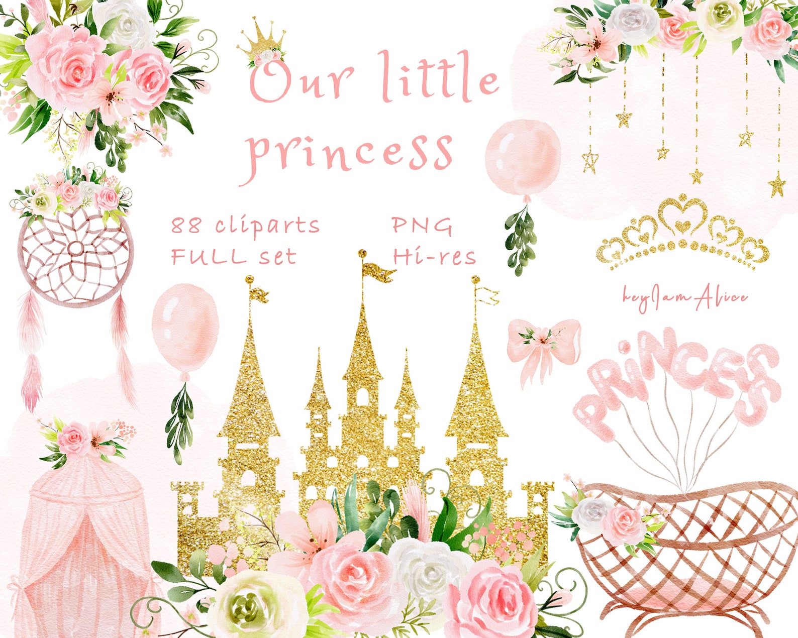 Baby Girl Watercolor Clipart, Little Princess Clipart, Nursery Clipart ...