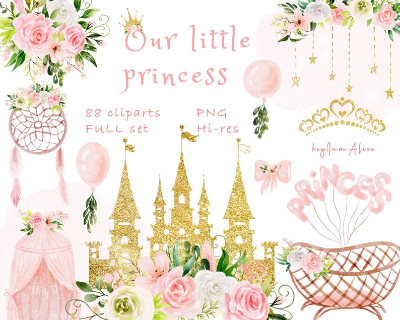 Baby Girl Watercolor Clipart, Little Princess Clipart, Nursery Clipart ...