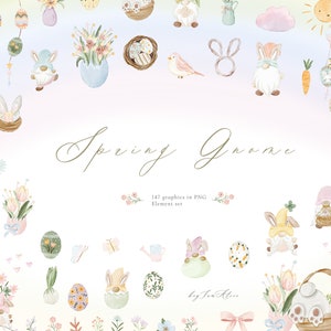 Frühlingszwerg Clipart, Ostern Clipart, Frühlingsostereier, Frühlingsgrafik PNG, Urlaub PNG, Zwerge Sublimationsdesign, niedliche Gartenzwerge