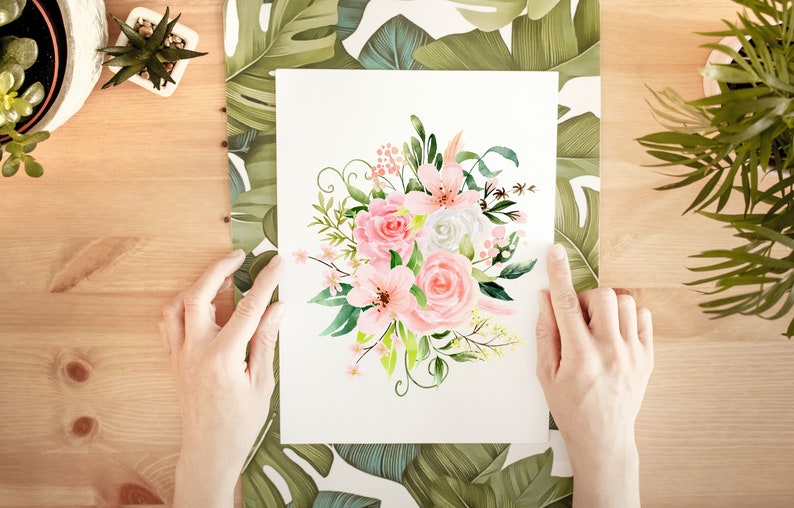 foliage clipart peachy floral PNG Peach pink watercolor flower clipart gold frame png FREE COMMERCIAL use blush pink greenery clipart