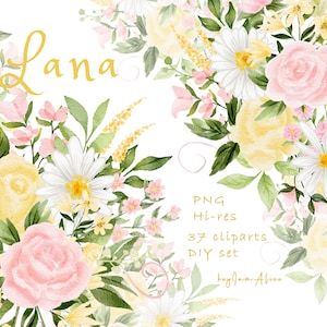 Roze gele bloem aquarel clipart, gloed roze bloemen PNG, GRATIS COMMERCIEEL gebruik, zachte madeliefje bloemen, bruiloft clipart, kinderkamer clipart png