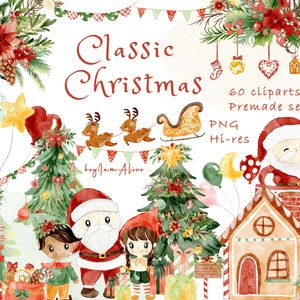 Clipart de Natal, clipart de boneco de neve, clipart de feliz Natal em aquarela, clipart de Papai Noel, feriado PNG, Noel festivo png, árvore de Natal PNG