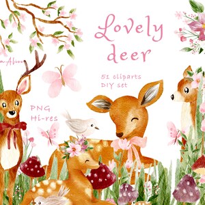 Clipart di cervo per bambini, cervo acquerello rosa PNG, uso COMMERCIALE GRATUITO, clipart di animali del bosco per bambini, decorazioni artistiche per vivai, clipart per bambina png