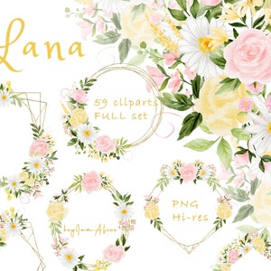 Roze gele bloem aquarel clipart, gloed roze bloemen PNG, GRATIS COMMERCIEEL gebruik, zachte madeliefje bloemen, bruiloft clipart, kinderkamer clipart png